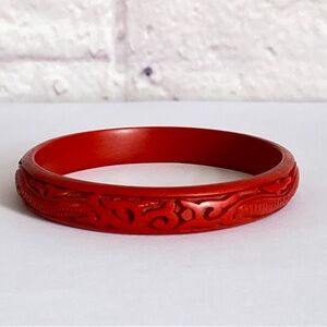 Chinese Dragon Carved Cinnabar Bangle Bracelet